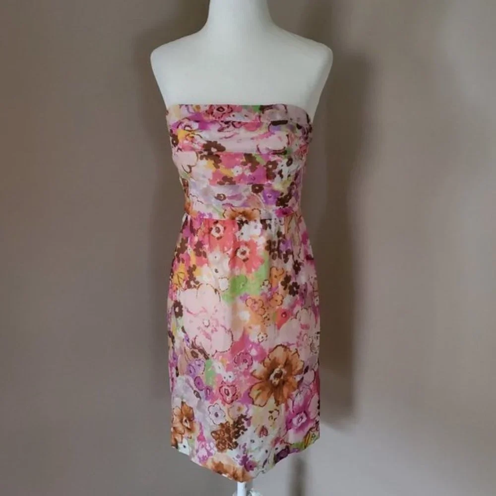 J. Crew Floral Watercolor Strapless Dress Size 0 - Picture 3 of 8